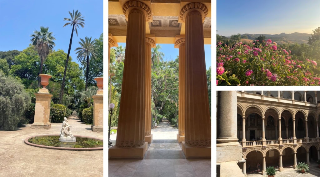 Vignes et palmiers dans un jardin sicilien luxuriant, ambiance méditerranéenne pour un voyage en Sicile. Sicile Mon Amour