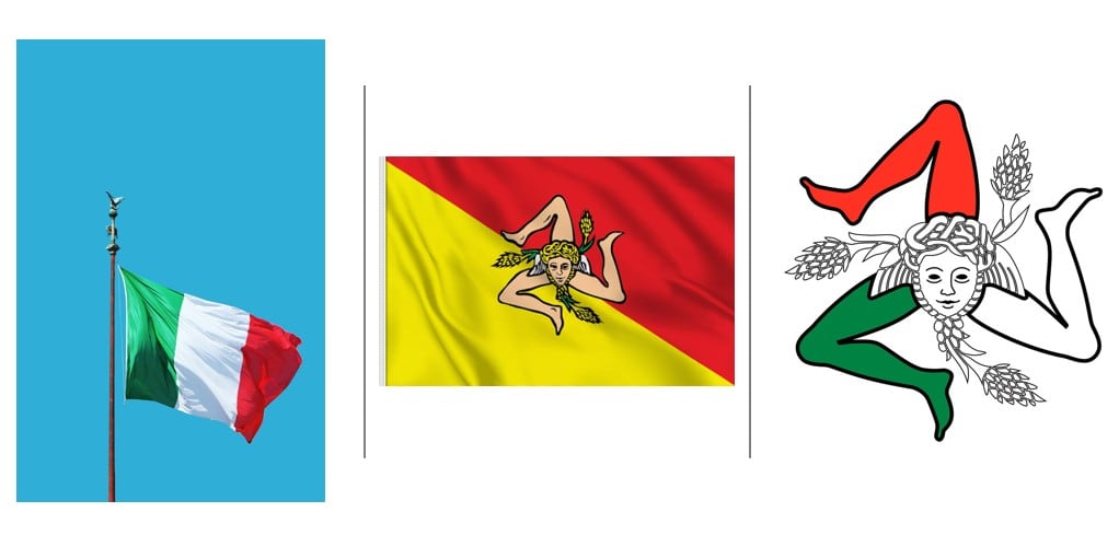Tricolore italien, drapeau couleur du sud de la Sicile, symbole national.
