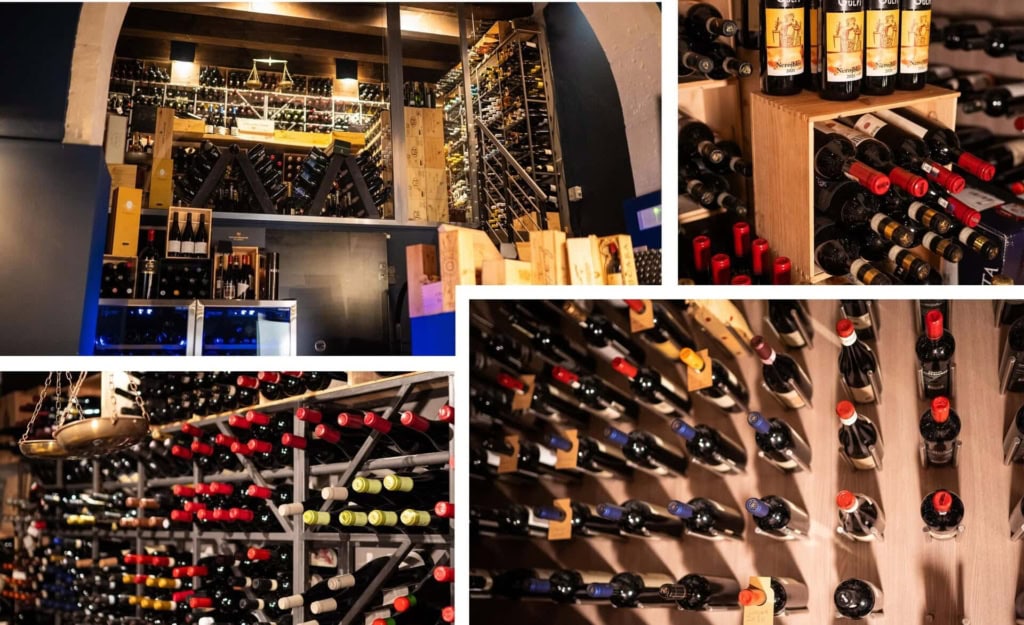 Bouteilles de vin rangées dans une cave à vin chaleureuse et élégante. Sicile Mon Amour